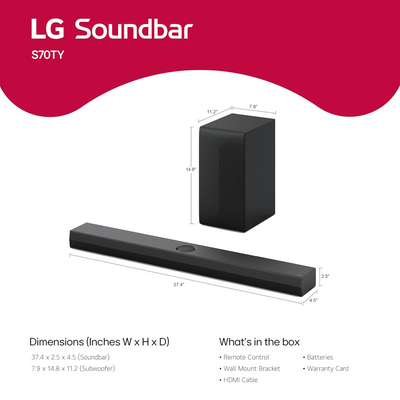 LG S70TY 400W 3.1.1-Channel Soundbar System with Dolby Atmos Center Channel