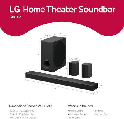 LG 5.1.3-Channel 580W Dolby Atmos Soundbar System with Wireless Rear Speakers and WOW Orchestra - S80TR