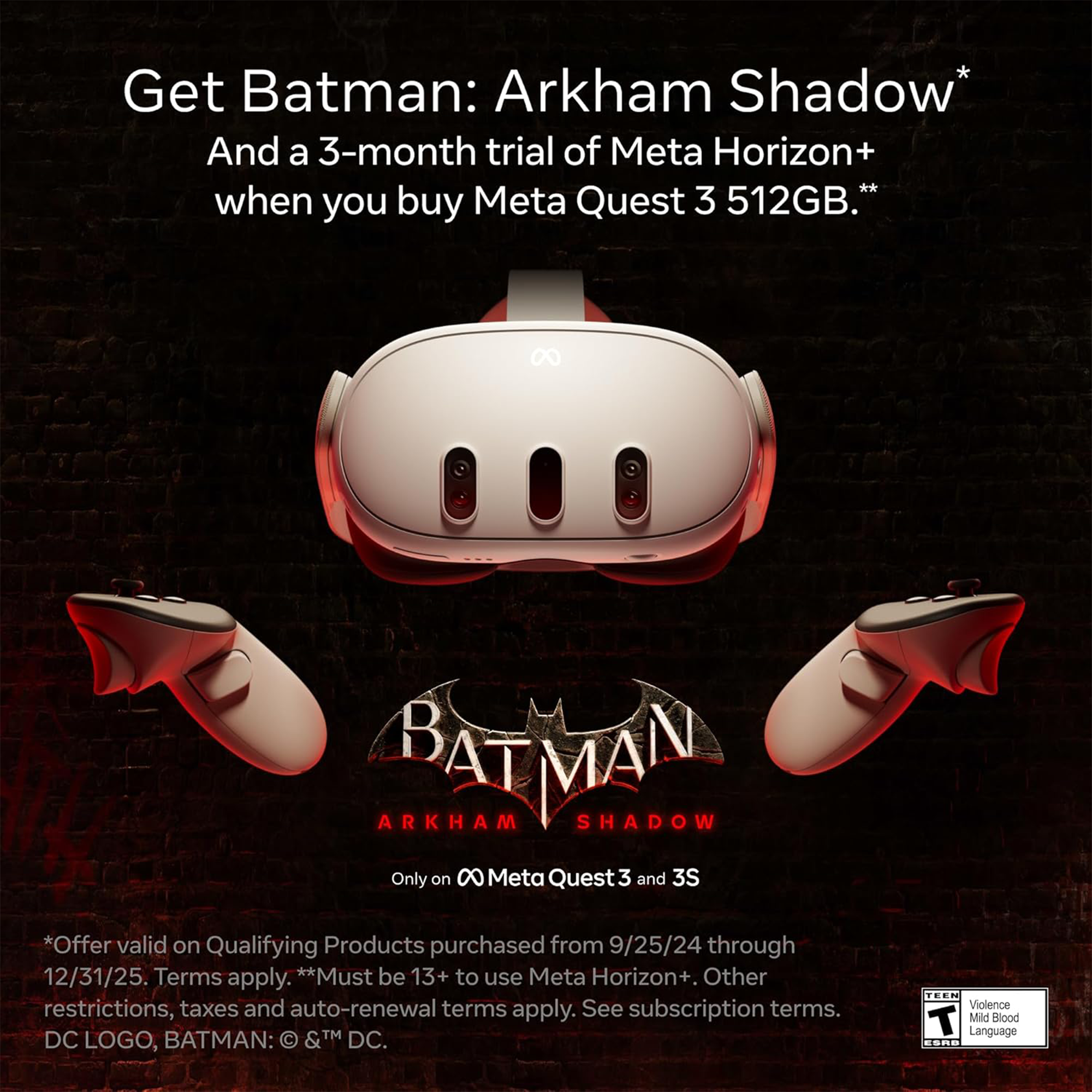 Meta Quest 3S Advanced All-in-One VR Headset with Batman: Arkham Shadow (128GB)