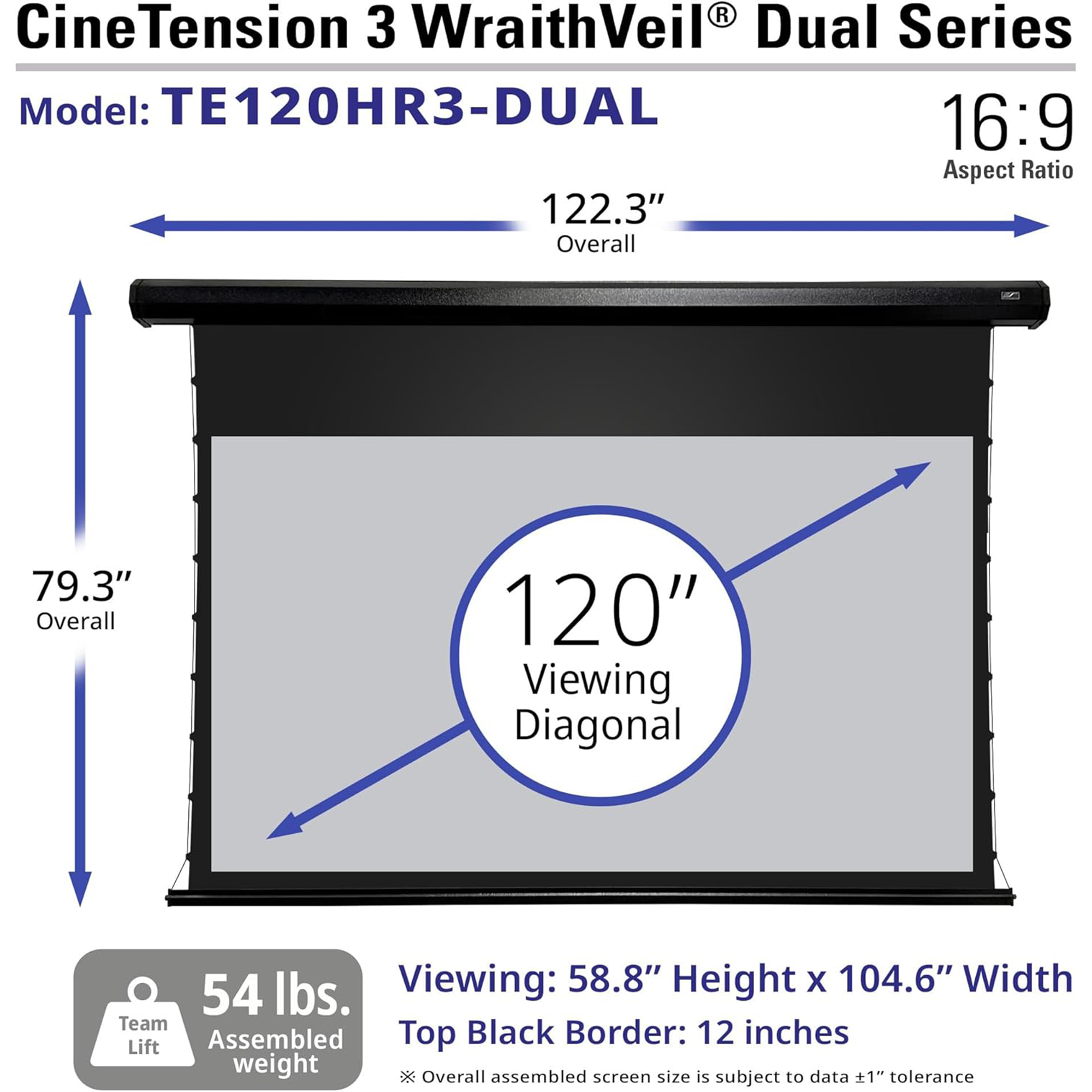 Elite Screens CineTension 3 WraithVeil TE120HR3-DUAL 120" Electric Projection Screen