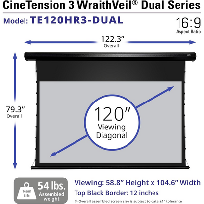 Elite Screens CineTension 3 WraithVeil TE120HR3-DUAL 120" Electric Projection Screen