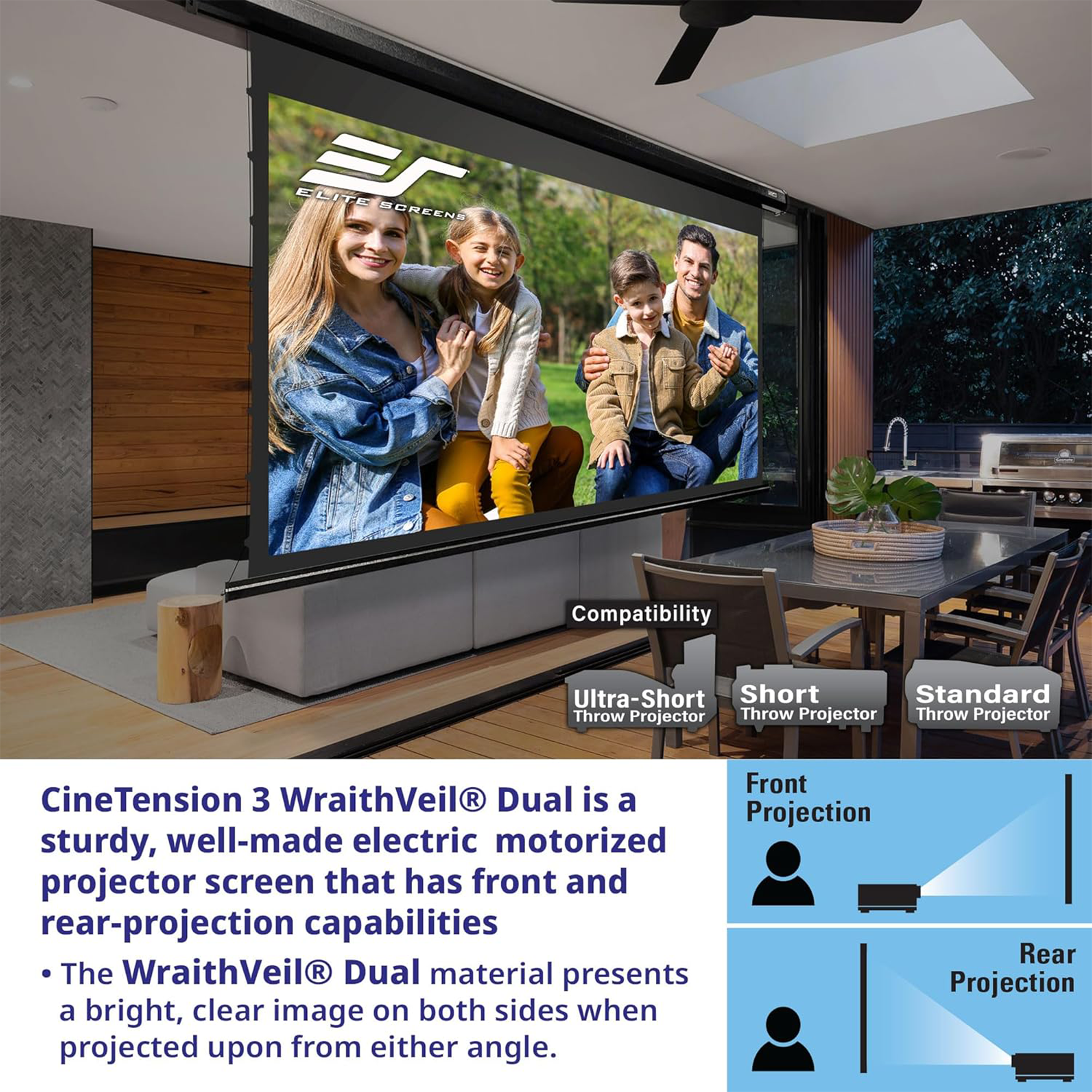 Elite Screens CineTension 3 WraithVeil TE120HR3-DUAL 120" Electric Projection Screen