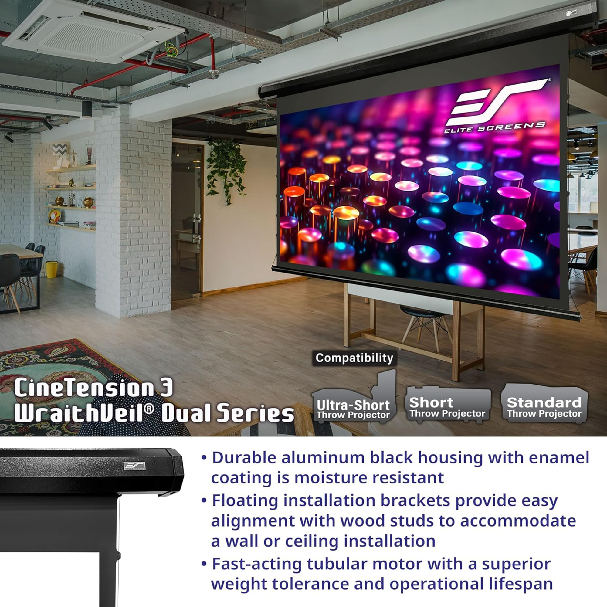 Elite Screens CineTension 3 WraithVeil TE120HR3-DUAL 120" Electric Projection Screen