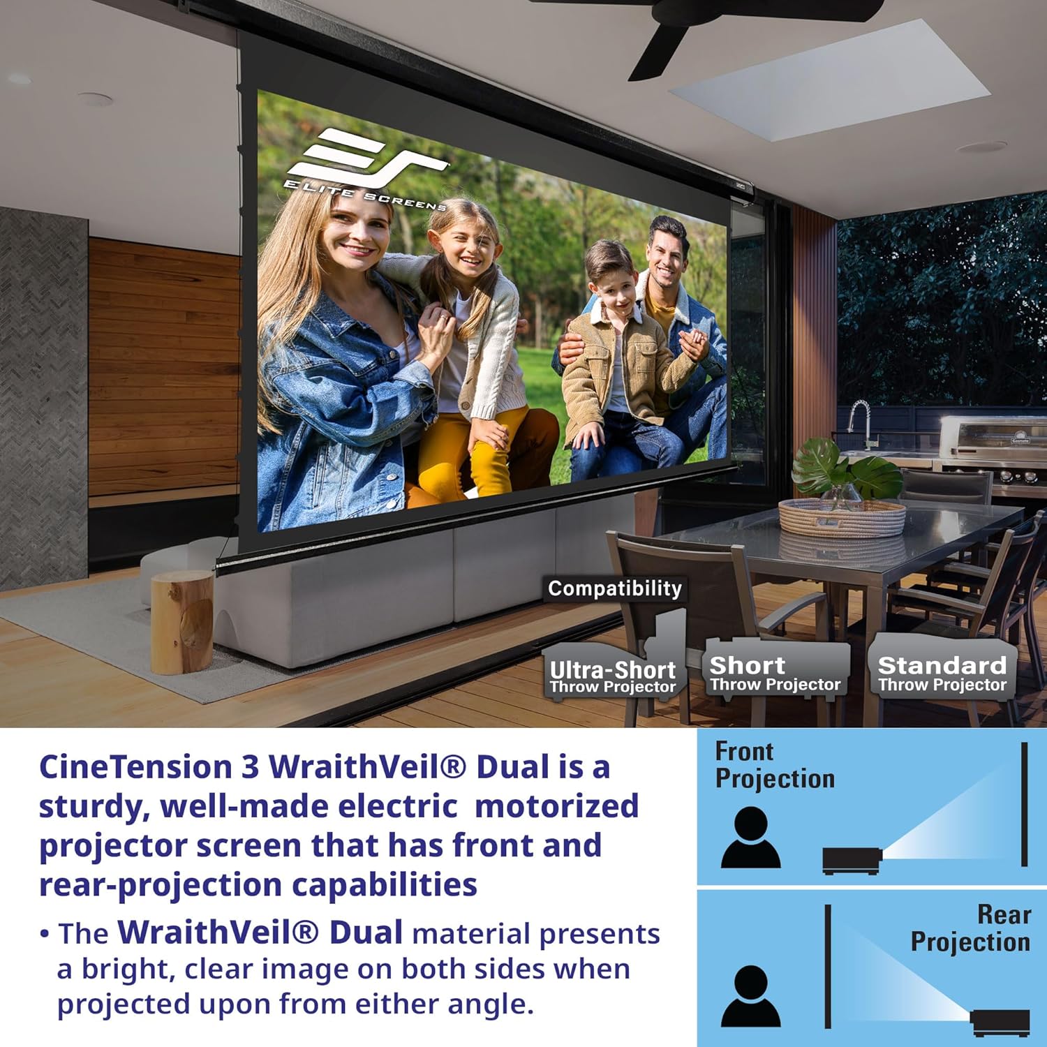 Elite Screens CineTension 3 WraithVeil TE150HR3-DUAL 150" Electric Projection Screen
