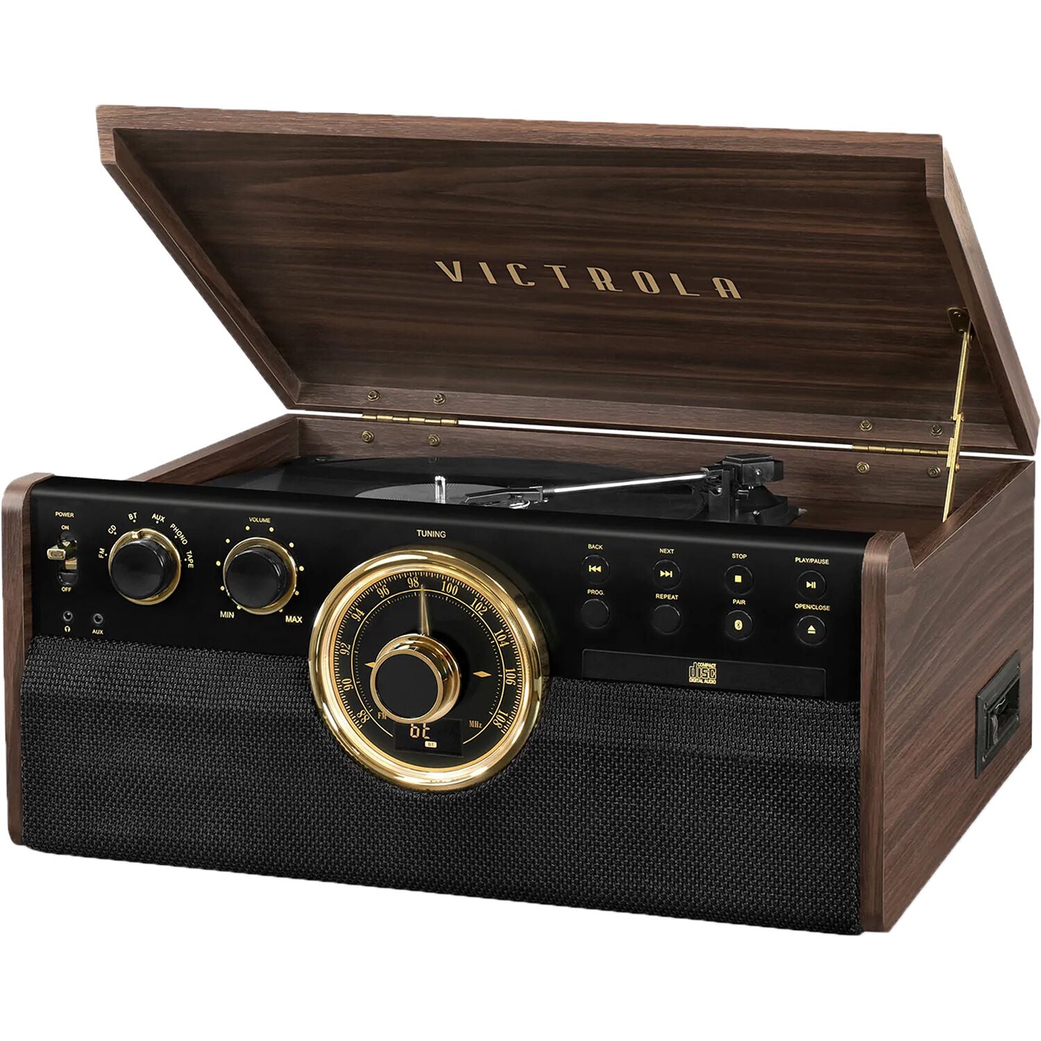 Victrola Empire 6-in-1 Wood Record Player - Manual Three-Speed Turntable Audio System (Espresso)