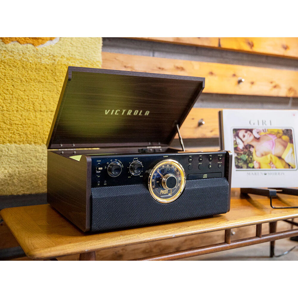 Victrola Empire 6-in-1 Wood Record Player - Manual Three-Speed Turntable Audio System (Espresso)