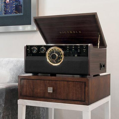 Victrola Empire 6-in-1 Wood Record Player - Manual Three-Speed Turntable Audio System (Espresso)