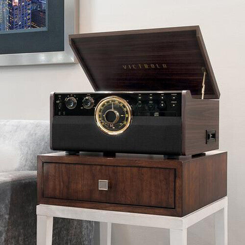 Victrola Empire 6-in-1 Wood Record Player - Manual Three-Speed Turntable Audio System (Espresso)